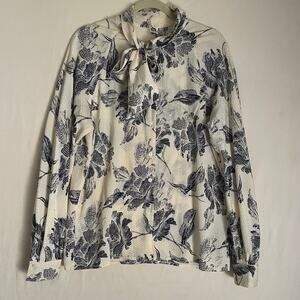 Vintage Anne Klein Bow Neck Collar Long Sleeve Floral Top. EUC